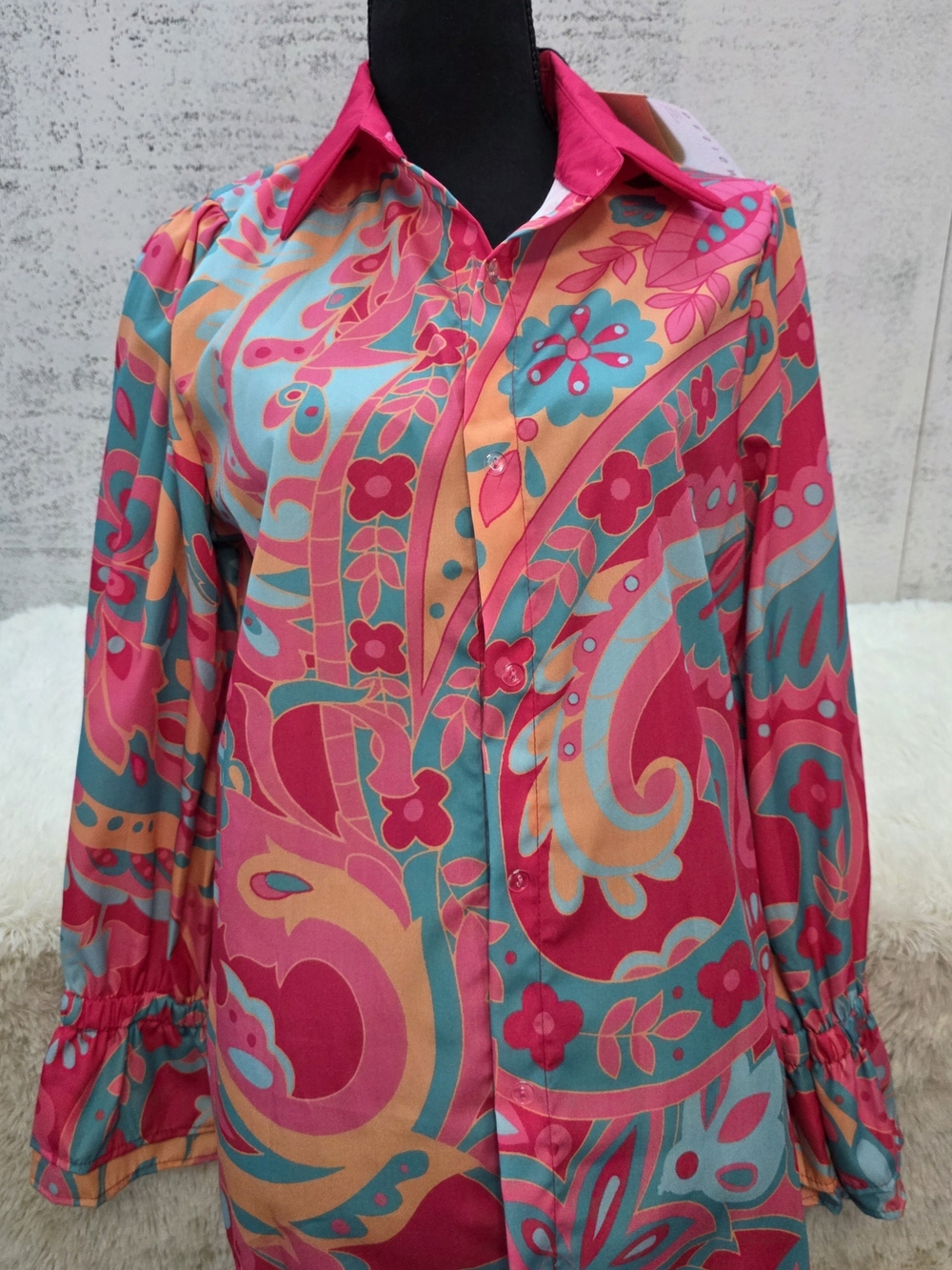 Bright Pink Paisley-Print Button-Down Shirt